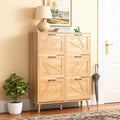 VINGLI 6 Flip Drawer Shoe Cabinet for Entryway, Rustic Shoe Storage Cabinet with 5 Solid Wood Legs, Farmhouse Barn Door Design Shoe Organizer for Hallway, Bedroom, or Living Room, Natural Wood Finish