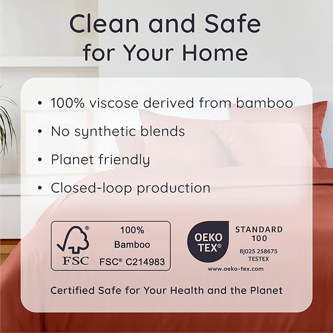 Bambaw 100% Viscose Derived from Bamboo Sheets Full Size Set – 4pcs Set of Full Size Bed Sheets Cooling and Soft, with Elastic Corner Straps, Bedding for Night Sweats (Terracotta)