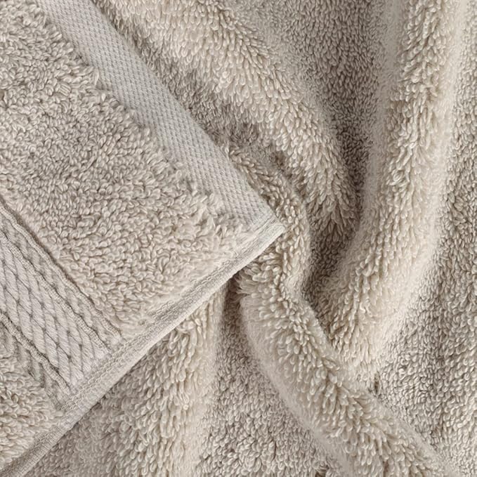 Superior Egyptian Cotton Pile Hand Towel Set of 4, Ultra Soft Luxury Towels, Thick Plush Essentials, Absorbent Heavyweight, Guest Bath, Hotel, Spa, Home Bathroom, Shower Basics, Stone