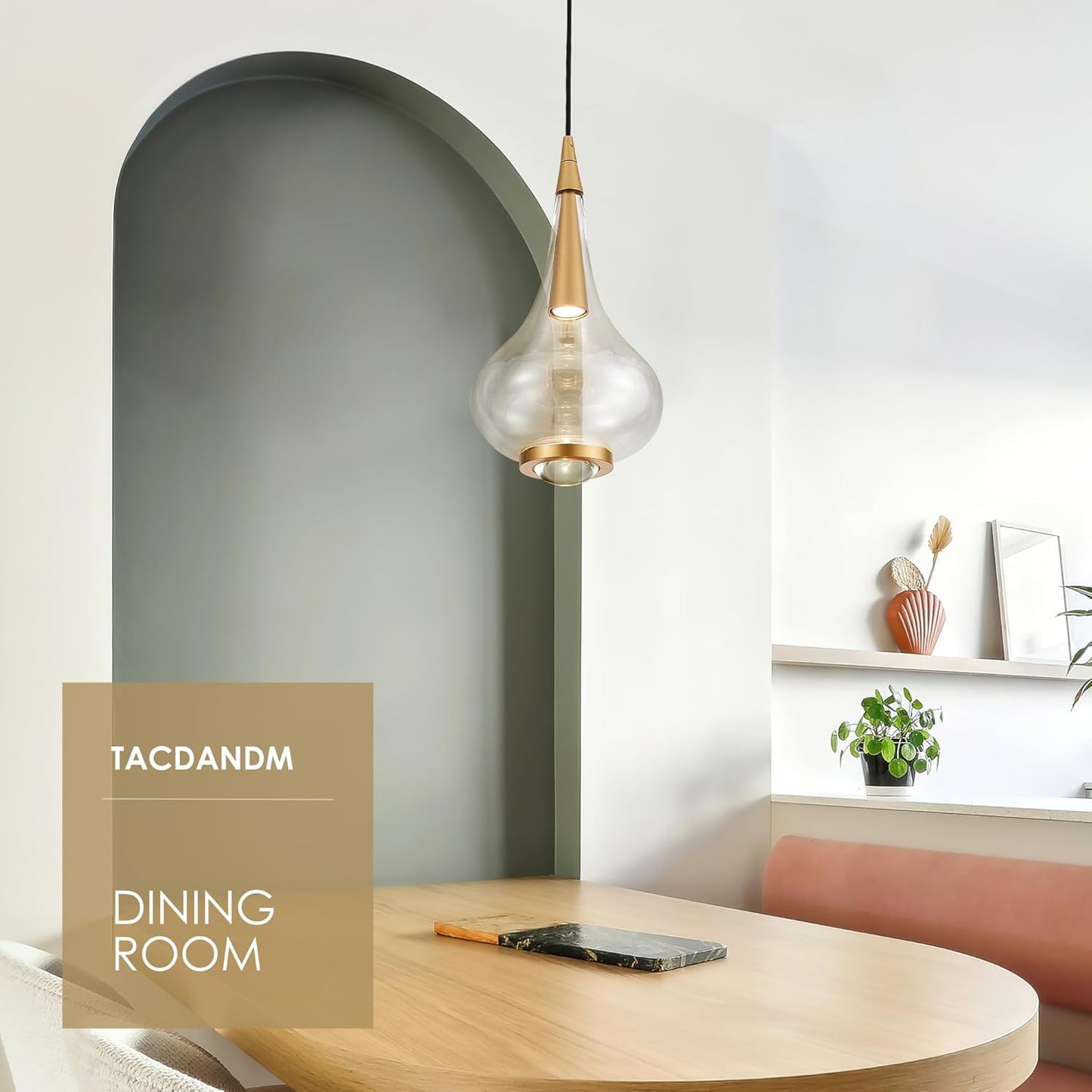 1-Light Teardrop Pendant Light, Brass Gold Ceiling Hanging Light Fxitures, LED Light Fixtures Ceiling Glass Pendant Lighting for Kitchen Island Dining Room Bar