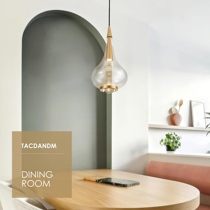 1-Light Teardrop Pendant Light, Brass Gold Ceiling Hanging Light Fxitures, LED Light Fixtures Ceiling Glass Pendant Lighting for Kitchen Island Dining Room Bar