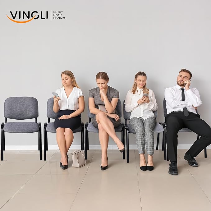 VINGLI Waiting Room Stacking Chairs, 10-Pack Fabric Church Conference Stackable Chair Set, for Office Guest & Reception Meeting Rooms, Lobby, Simple&Space-Saving, Fabric-Grey