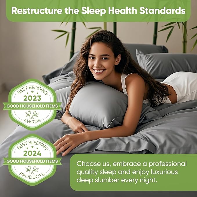 TWK Luxury Sheet Set, Genuine 100% Viscose Derived from Bamboo, Cooling & Breathable, Silky Soft, Bedding Sheets & Pillowcases(Gray, Queen(60 * 80 * 15))