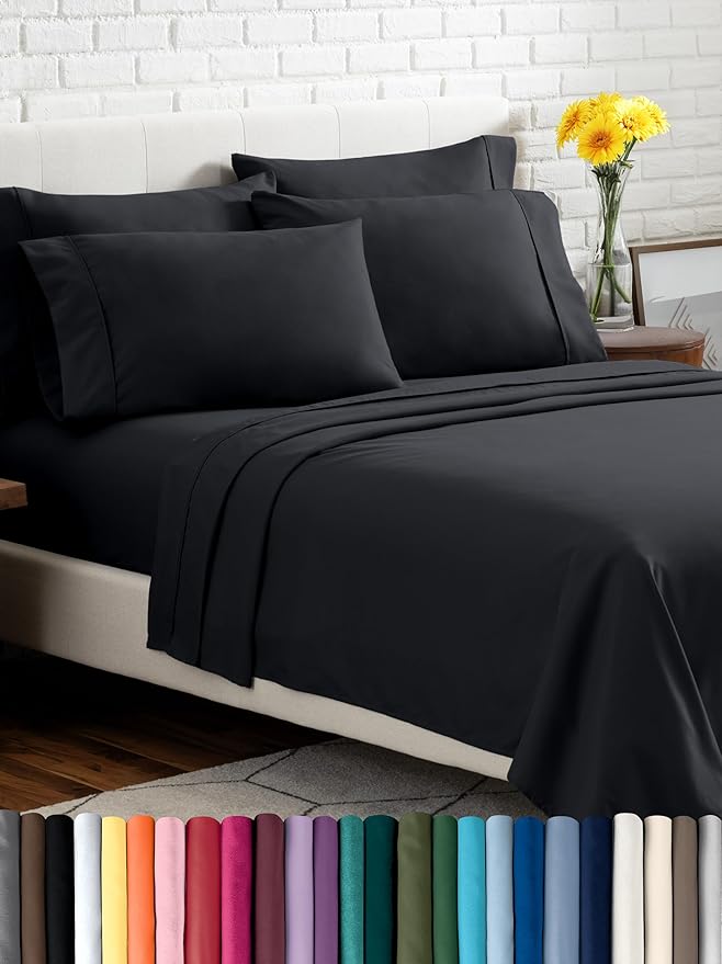 Bare Home Hotel Luxury Twin Sheet Set, Extra Soft - 4 Piece Set - Deep Pockets - Easy Fit - Cooling & Breathable - Wrinkle, Fade, Stain Resistant - Includes 2 Pillowcases (Twin, Black)