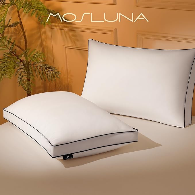 Feather Down Pillows Queen Size Set of 2 with Gusset, Luxury Hotel Collection Bed Pillow 2 Pack, Down Surrounded Gusseted Pillows for Sleeping, Soft Fluffy for Side, Back Sleepers 20x28+2 in.