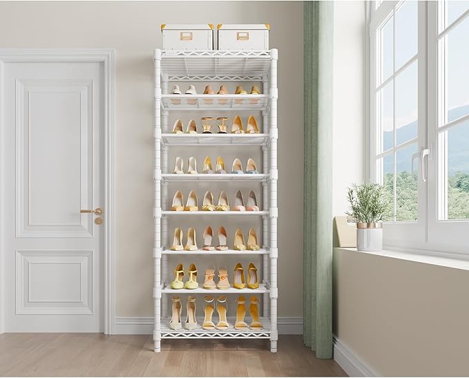 VIPEK S1 Shoe Rack, 8-Tier Metal Durable Shoe Organizer, Heavy Duty Large Capacity Up to 24 Pairs, Adjustable & Detachable Shoe Shelves for Entryway/Bedroom/Closet, Holds Up to 544 lbs, White
