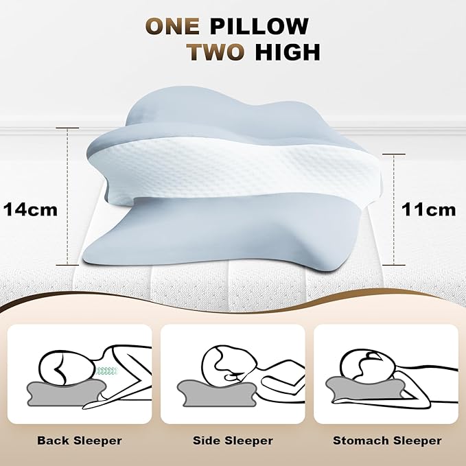 Cervical Neck Pillow for Sleeping - Ergonomically Designed Memory Foam Pillows for Neck Pain Relief, Side Sleeper Pillow for Neck Pain with Washable Cooling Cover for Side and Back Sleepers（Blue）