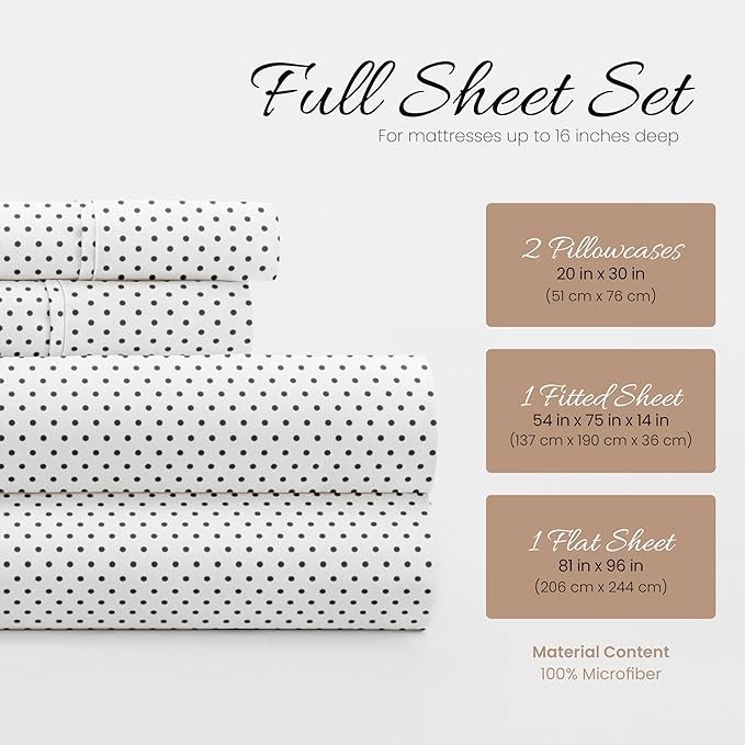 Linen Market Double-Brushed Patterned Microfiber Full Sheet Set 4 Piece – Oeko-TEX Certified Ultra Soft & Wrinkle-Free - 16" Deep Pocket Sheets - Easy Care Full Size - Stippled Gray
