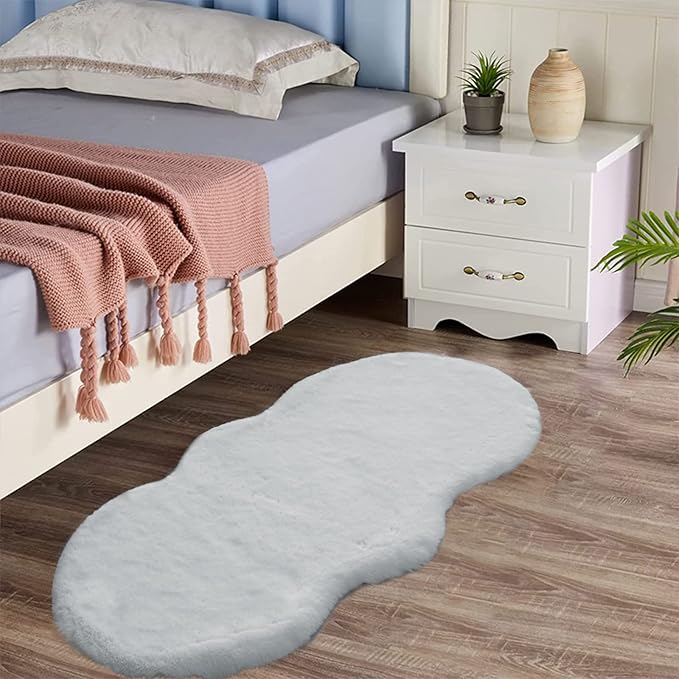 Latepis Area Accent Rug 2x4 Grey Furry Rug Washable Faux Fur Fluffy Shag Rugs Plush Shaggy Soft Rabbit Rugs for Playroom Sofa Bedroom Nursery Room Sheepskin