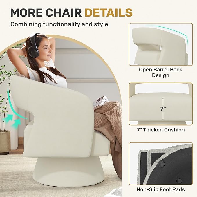 Swivel Accent Chair Set of 4, Modern Comfy Chenille Barrel Chairs, Oversized Upholstered Round Arm Chair for Living Room, Bedroom, Reading Room, Beige