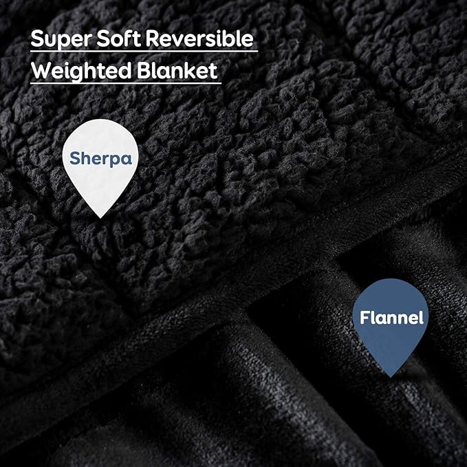 Sivio Weighted Blanket for Adult, 20 lbs Sherpa Heavy Throw with Fleece Reversible, Queen Size, Weighted Blanket for Men and Women Deep Sleeping, 60 x 80 Inches Dual Sided Black
