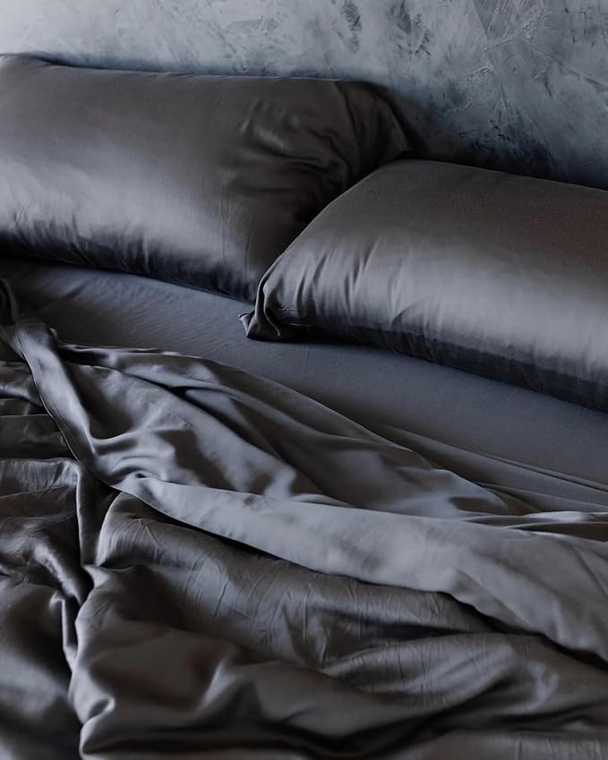 Cozy Earth Luxury Duvet Cover Twin - 100% Viscose from Bamboo - Ultra-Soft, Cooling & Lightweight Duvet Cover - Temperature-Regulating Bedding with Concealed Zip & Interior Snap Closures - Charcoal