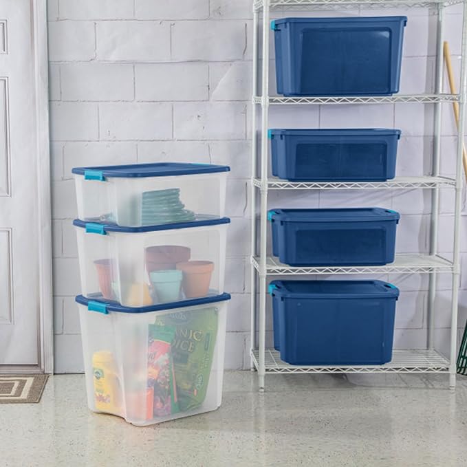 Sterilite 4-Pack Latch and Carry, Clear Plastic Storage Bins with Latching Lids and Full-Grip Handles, 27 Gallon