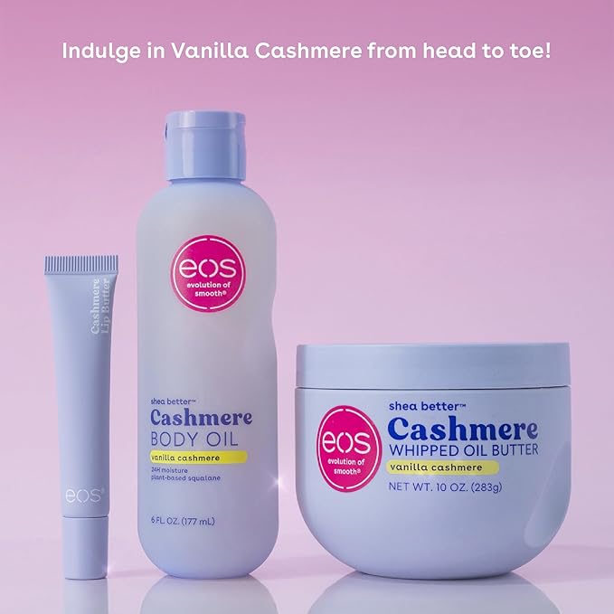 eos Cashmere Whipped Oil Body Butter, Vanilla Cashmere, 72 Hour Weightless Moisture For Dry Skin, Rich Formula and Deep Hydration, Body Care, 10 oz