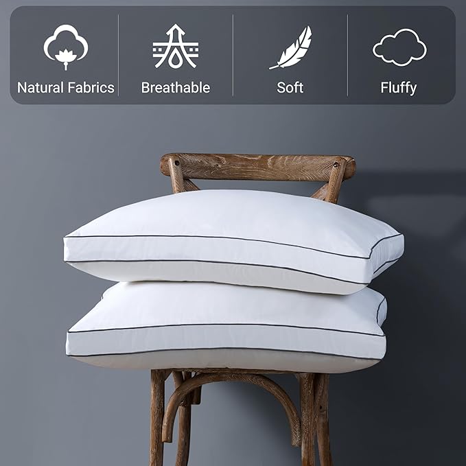ELNIDO QUEEN Goose Feather Down Pillows King Size Set of 2，Luxury Hotel Collection Bed Pillows for Sleeping， Down Surrounded Pillows 2 Pack, Soft ＆ Fluffy for Side, Back Sleepers 20x36 in