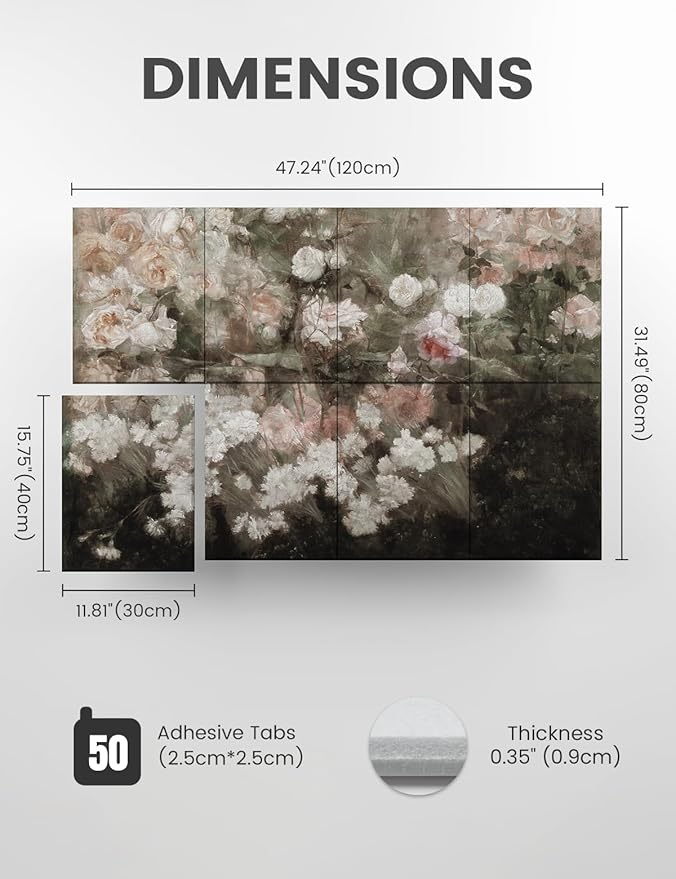 Wall Art Acoustic Panels,47''X31''Soundproof Wall Panels-8-Pack with 50 Adhesive Tabs, Decorative Sound Absorbing Panels for Living Room and Recording Studio, Offices-Garden in May