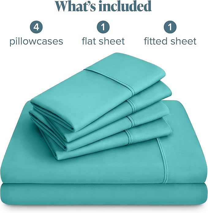 Bare Home Hotel Luxury King Sheet Set, Extra Soft - 6 Piece Set - Deep Pockets - Easy Fit - Cooling & Breathable - Wrinkle, Fade, Stain Resistant - Includes 4 Pillowcases (King, Turquoise)
