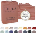 Bella Coterie Luxury Bamboo Viscose Split King Size Sheet Set | 2 Fitted Sheets for Sleep Number & Adjustable Beds | 100% Organically Grown | Cooling & Ultra Soft | 18” Deep Pocket [Raisin]