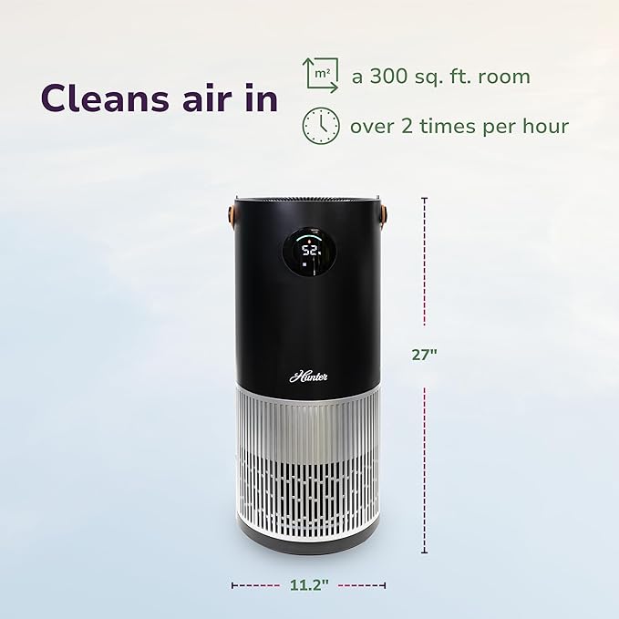 Hunter Fan Company Humidifier and Air Purifier In One, Advanced Filtration Air Purifiers for Home, Air Purifiers for Home Pets, Humidifiers for Bedroom and Humidifiers for Bedroom Baby, Black/Silver