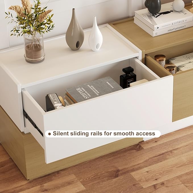 Stackable Storage Drawers, Wooden Drawer Storage Organizer, Modern Nightstands with Wooden Drawers, Small Storage Cabinet, Modular Design, Available in 2 Sizes for Versatile Use Grey and Walnut
