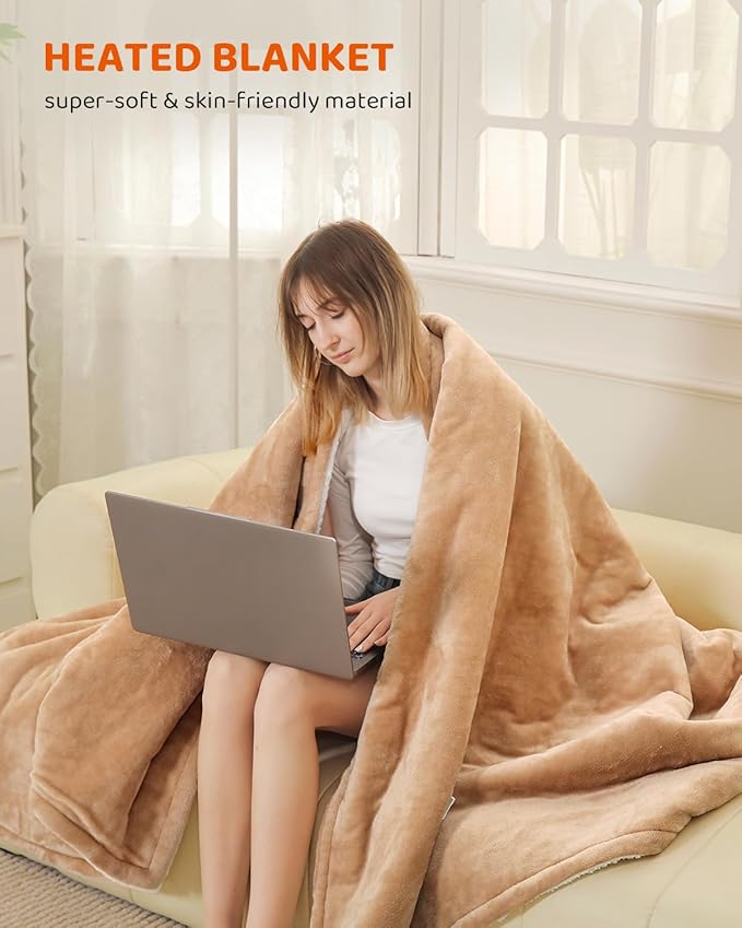 Heated Blanket Electric Blanket Twin Size, Super Soft Cozy Upgraded Flannel Heating Blanket with 9 Heating Levels & 1-9 Hours Auto Off, Fast Heat & Overheat Protection, 62" x 84", Khaki