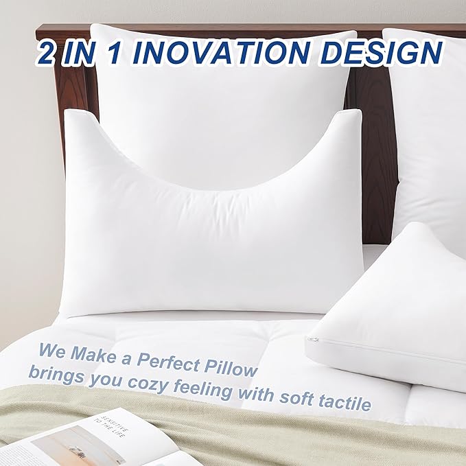 ACCURATEX Side Sleeper Pillow for Side and Back Sleepers-100% Cotton Cover Filled with Down Alternative,Queen Bed Pillows for Shoulder,Neck & Head Support,Adjustable Shredded Memory Foam Pillow