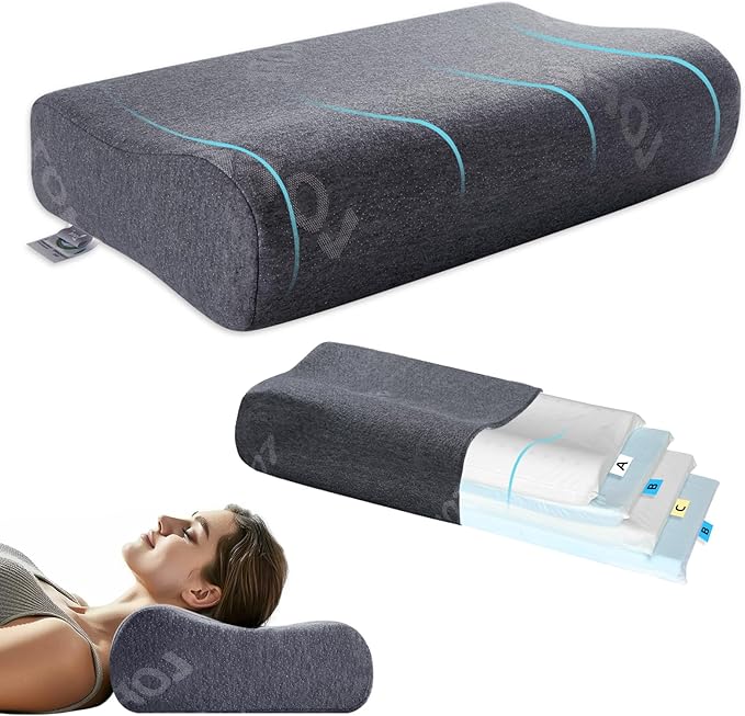 LOFE Contour Pillow - Adjustable Softness Cervical Neck Pillow for Ideal Support, 11 Heights Contour Memory Foam Pillow for Stomach/Side/Back Sleepers, Ergonomic Side Sleeper pillow for Less Neck Pain