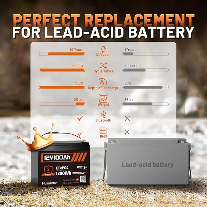 12V 100Ah LiFePO4 Lithium Battery with Bluetooth - 2PCS, BCI Group 24 15000+ Deep Cycle Battery, Built-in 100A BMS & Low-Temp Protection, for RV/Marine/Trolling Motor/Off-Grid/Home Backup