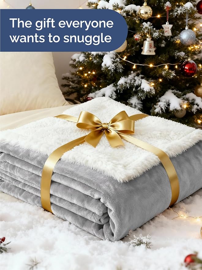 Sherpa Fleece Blanket King Size - Reversible Sherpa Fleece King Blanket - Super Soft Double Sided for Bed, Sofa, Couch - Thick, Warm, Fuzzy and Plush - Luxurious Bedding for Winter - Grey, 90" x 108"