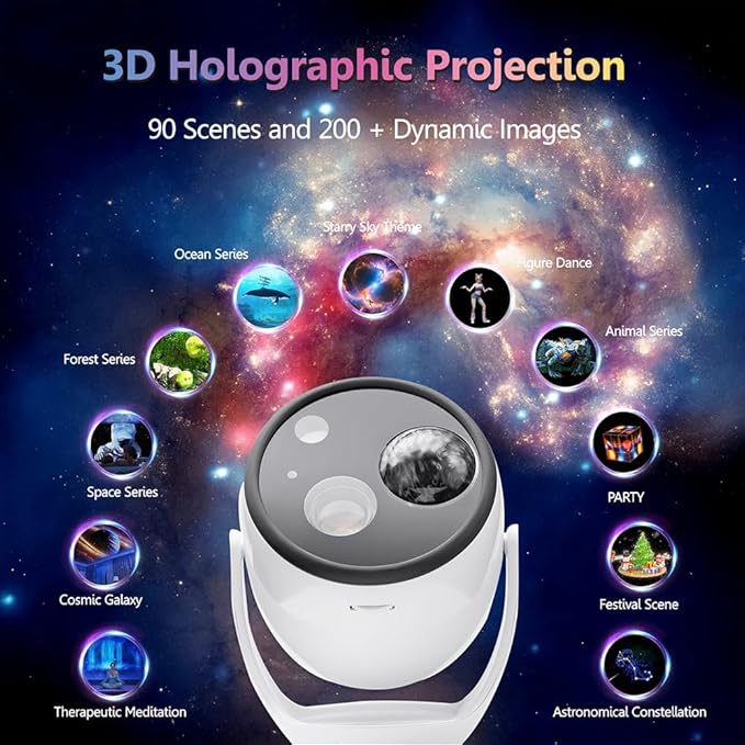 3D Galaxy Projector Star Projector, Planetarium Projector Night Light with Bluetooth Speaker for Bedroom Decor, 90 Dynamic Scenes, Relaxing Ambience & Ceiling Stars for Christmas Gifts,New Year Gift