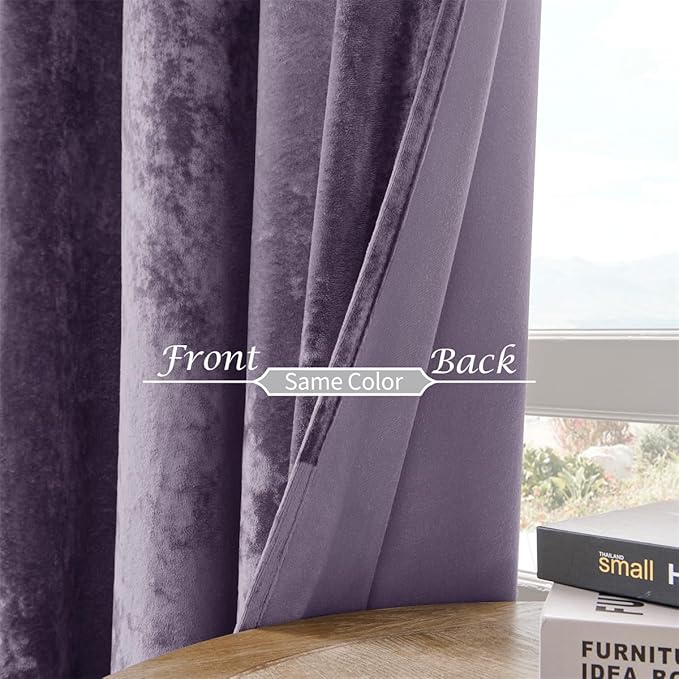 SMILETIME Lilac Purple Crushed Velvet Curtains 52x108 inch Luxurious Thermal Insulated Soundproof Drapes for Living Room Bedroom Office Soft and Durable Light-Filtering Window Treatments, 2 Panels