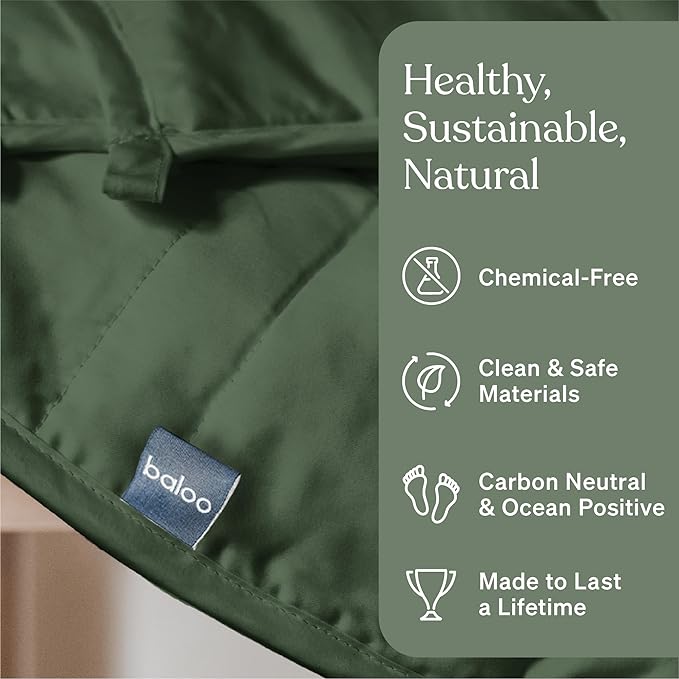 Baloo Weighted Blanket for Adults 15 lb (Spruce Green, 60"x80") | Cool & 100% Cotton | Machine Washable & Dryer Safe | Glass Microbead Fill
