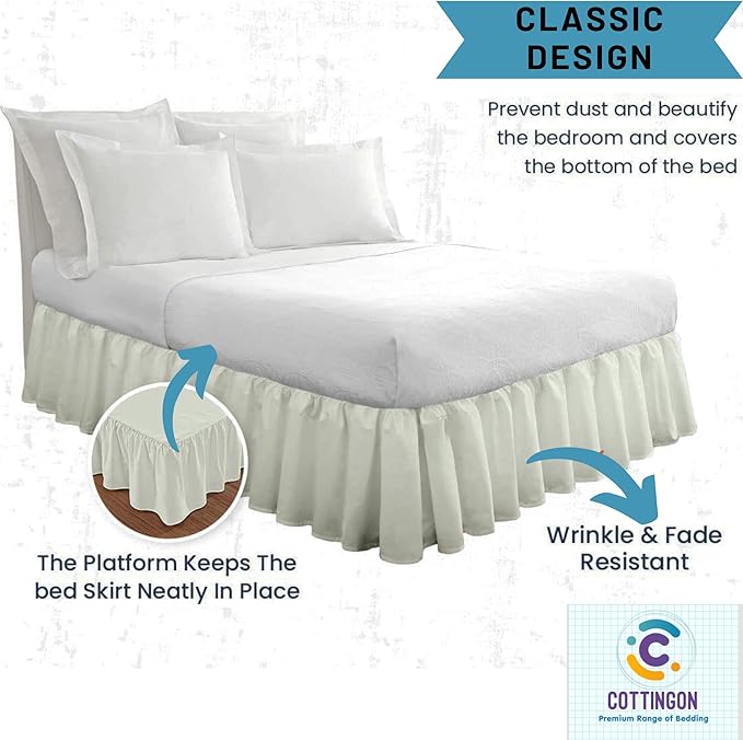 Cottingon Ruffled Bed Skirt with Split Corners-Dust Ruffle - 18" Drop 100% Microfiber Soft,Sheen & Luxurious Look - Bed Skirts (Ivory -King)