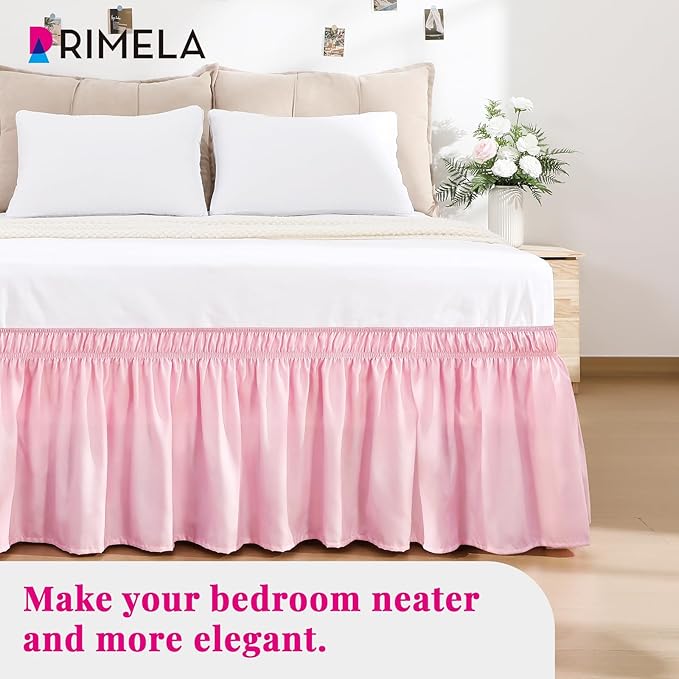 RIMELA Dusty Pink Bed Skirt King Size 18 Inch Drop, Wrap Around Elastic Bedskirt, Dust Ruffle for Adjustable Bed Base Machine Washable Easy to Install Bed Skirts