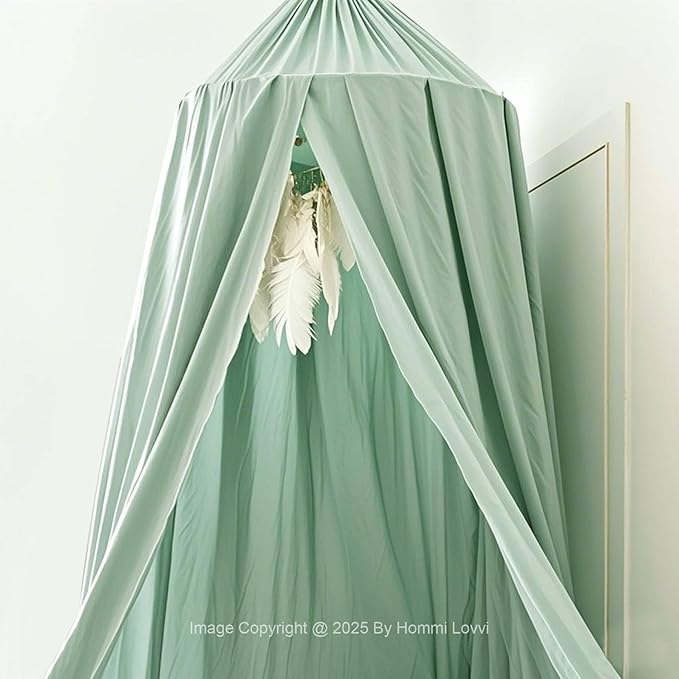 Green Bed Canopy for Girls with Light, Princess Canopy Curtains for Twin Full Queen Size Kids Bed, Canopy for Girls Bed Room Decor, Hanging Castle Ceiling Tent