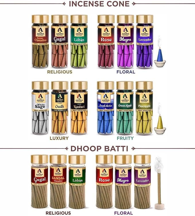 The Aroma Factory Lavender Agarbatti for Pooja, Luxury Incense Sticks, Low Smoke and Zero Charcoal, Meditation (Bottle Pack of 1, 100G) 4 Cm X 4 Cm X 26 Cm Multicolour