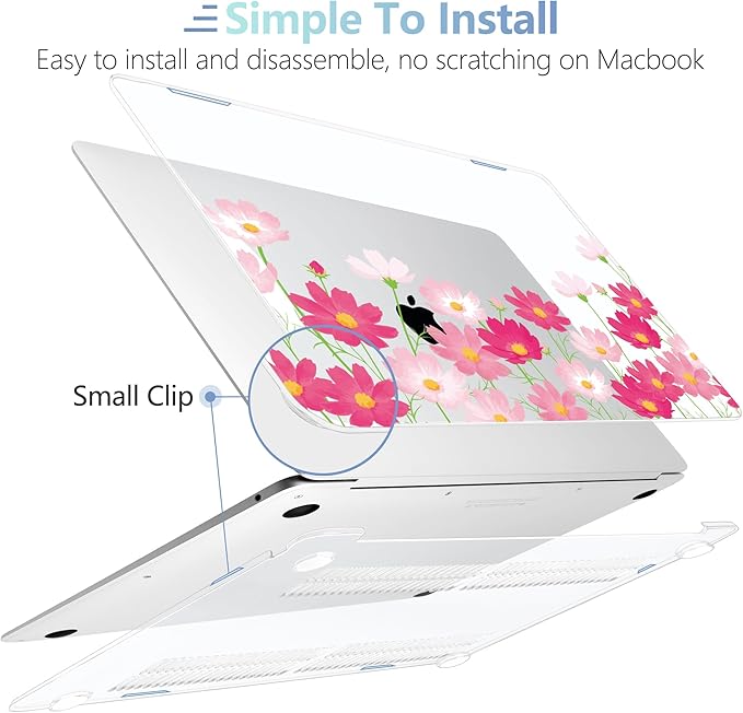 MEEgoodo for MacBook Air 13 inch Case 2021 2020 2019 2018 Released A2337 M1 A2179 A1932 with Touch ID, Plastic Hard Shell & Keyboard Cover Compatible with MacBook Air Case 13.3,Bright Pink Flowers