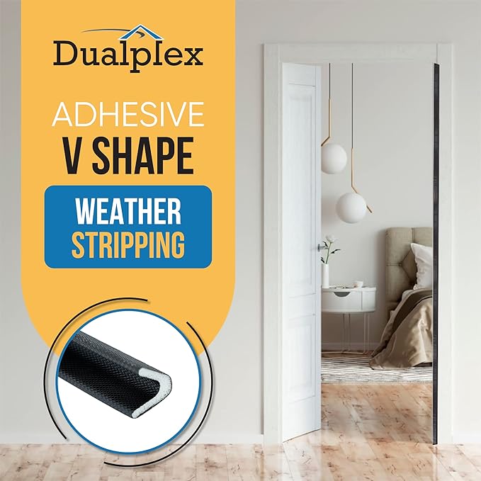 Adhesive V Shape Weatherstrip, Weather Stripping Door Seal Strip Foam Door Frame Insulation Side Jamb Bottom Groove Gap Filler Soundproof V Weatherstripping (Black, 1/2 in x 1/2 in x 26 Ft)