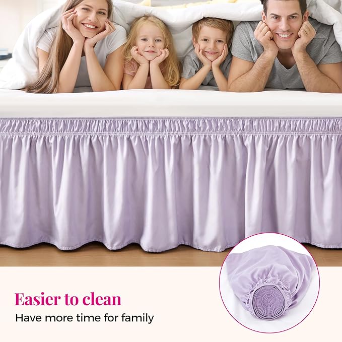 RIMELA Lavender Purple Bed Skirt Queen Size 15 Inch Drop, Wrap Around Elastic Bedskirt, Dust Ruffle for Adjustable Bed Base Machine Washable Easy to Install Bed Skirts