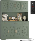 HOSTACK 71" Tall Pantry Cabinet with Charging Station, 55" Wide Kitchen Pantry Storage Cabinet with Countertop, Large Kitchen Hutch with Storage Drawers and Doors for Dining Room, Living Room, Green