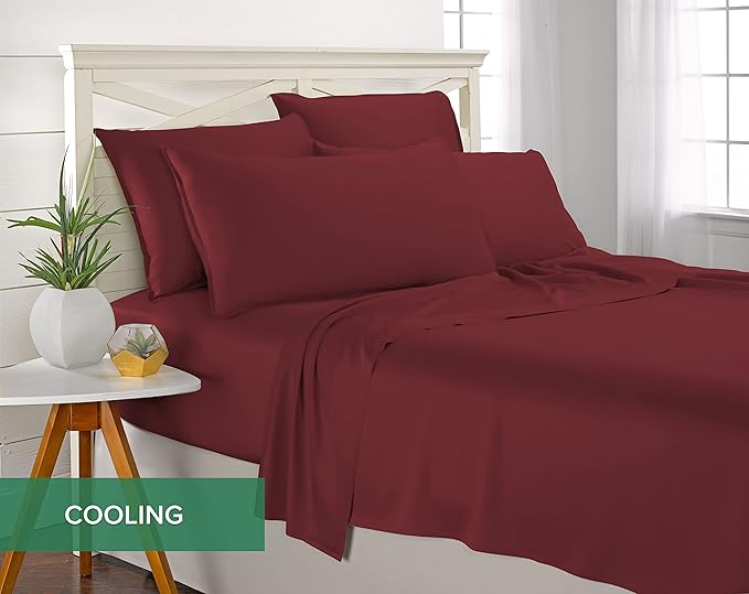 Pure Bamboo Queen Sheets, Genuine 100% Organic Viscose Derived from Bamboo Bed Sheet Set, Luxuriously Soft & Cooling, Double Stitching, 2 Year Quality Promise (Queen, Merlot)