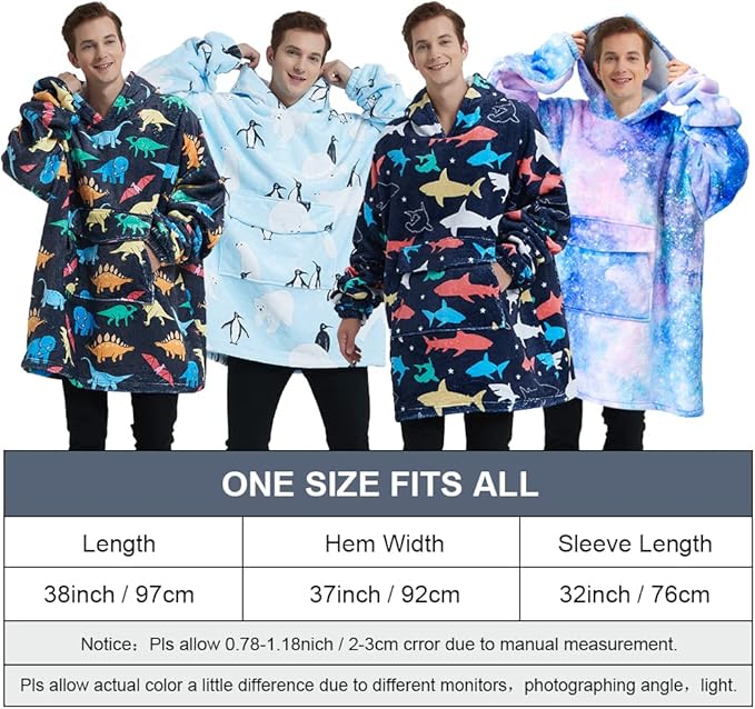 Wearable Blanket Hoodie for Adult,Oversized Sherpa Fleece Blanket Hoodie for Women Men,Dinosaur