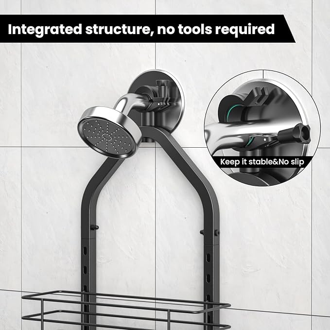 Shower Caddy Hanging (Black), Adjustable Anti-Swing-Over The Shower Head Caddy, 4 Tier Height Bathroom Storage Organizer Bathroom Shelves Basket Rack Shower Caddies (4Tier)