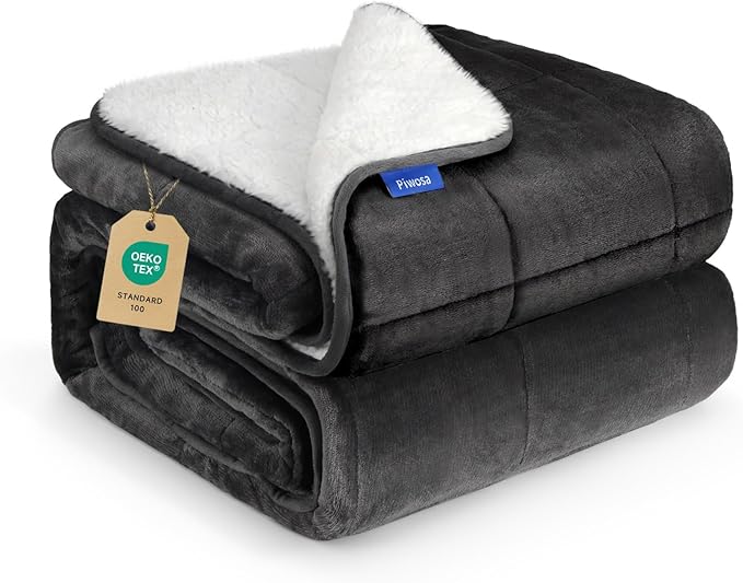 Weighted Blanket King Size 25 lbs 88x104 inches, Sherpa Fleece Throw Blanket for Couple with Soft Plush Flannel Top, Fuzzy Fluffy Cozy Warm and Thick Heavy Blanket for Winter