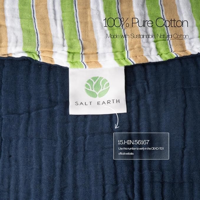 Salt Earth 100% Cotton Muslin Throw Blanket, Gauze Blanket 50"X60" Throw 6 Layered for Couch, Bed, Living Room, Home,Lightweight & All Season Blankets & Throws, Skin Friendly (Dress Blue/Print)