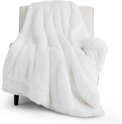 Bedsure GentleSoft Fluffy White Throw Blanket, White Decor Fuzzy Gifts for Women, Soft Cozy Furry Sherpa Fleece Plush Thick Warm Shaggy Faux Fur Throw Blanket for Couch, Bed, Camping, Travel, 50x60