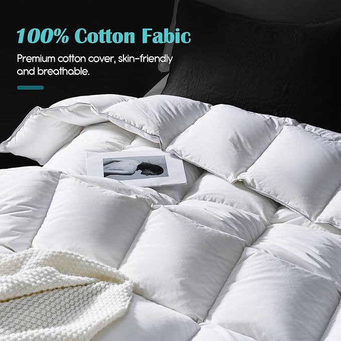 Oversized King Goose Feather Down Fiber Comforter, 100% Cotton Cover Ultra Soft Fluffy Oversized King Duvet Insert, All Season Luxurious Hotel Bedding Comforter, White 116"x98"