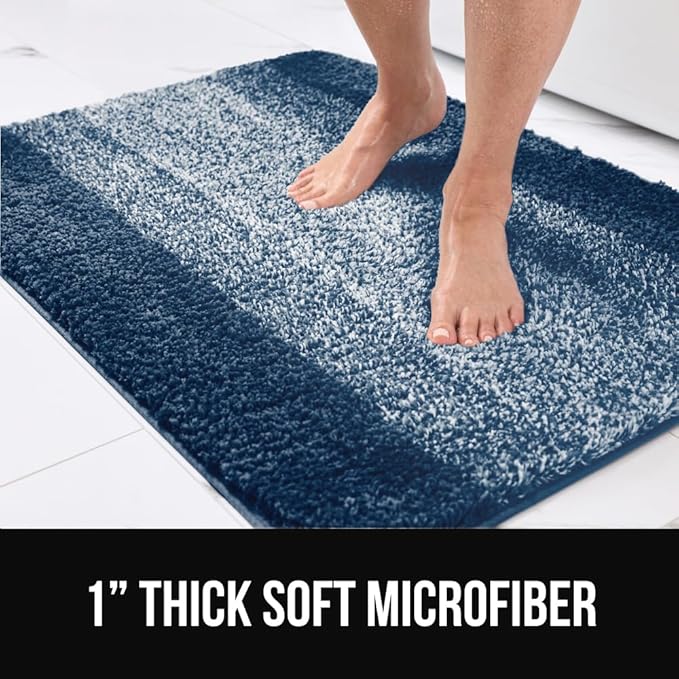 GORILLA GRIP Ultra Soft Plush Bathroom Rugs with Textured Rubber Backing, 40 x 24 Absorbent Quick Dry Bath Mat, Machine Washable Shower Mats, Home Décor Accessories Bathmat Rug Essentials, Navy