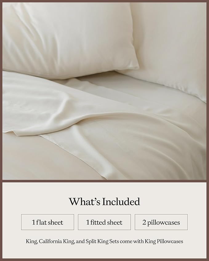 Cozy Earth Luxury Bed Sheet Set - 100% Viscose from Bamboo Fabric, Ultra-Soft & Breathable, Fits Regular & Deep Pocket Mattresses up to 20" - 4 Pieces Queen Sheet Set Oat