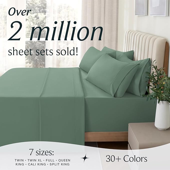 LuxClub 3 PC Twin Sheet Set, Deep Pockets Wrinkle Free Cooling Bed Sheets Hotel Bedding for Women, Men, Kids & Teens, Includes 1 Fitted Sheet, 1 Flat Sheet and 1 Pillowcase-Silky Soft Tree Moss Green